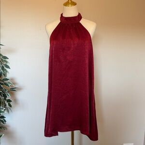 Francesca’s Women’s Burgundy Halter Dress Size M Keyhole Back A-Line Silhouette